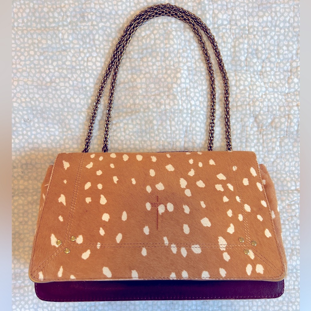 Jerome Dreyfuss Tan & White Spots Hide Burgundy Leather Interior Martin Handbag